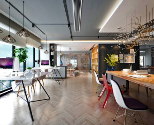Modern and luxury office interior, large working space. 3D Rendering.