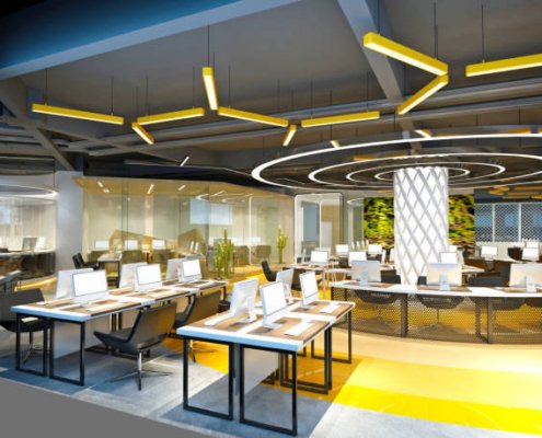 3d render od working office room, opean office