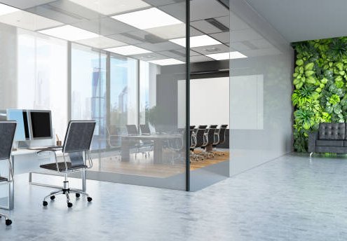 Modern Open Plan Office Space Interior. 3D Render
